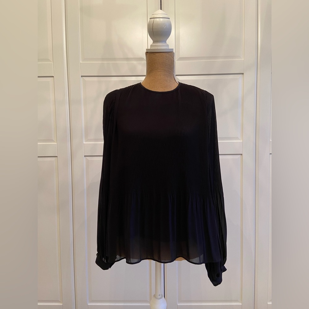 Black Pleated Bishop Sleeve Zara Blouse S